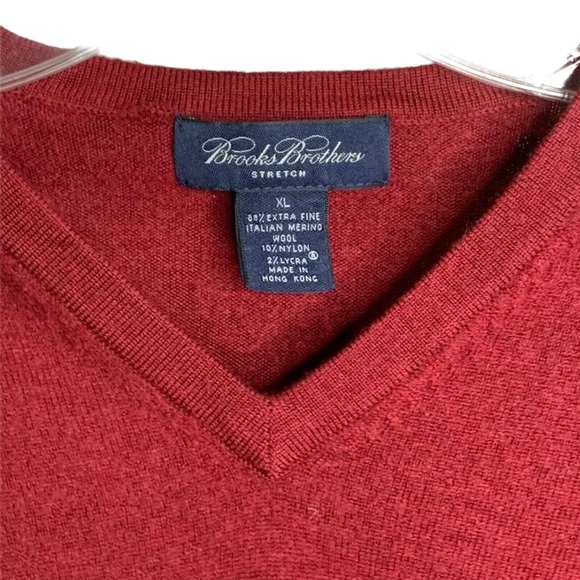 Brooks Brothers Men's Sweater Red Italian Merino Wool V-Neck Pullover Size XL - Picture 4 of 8